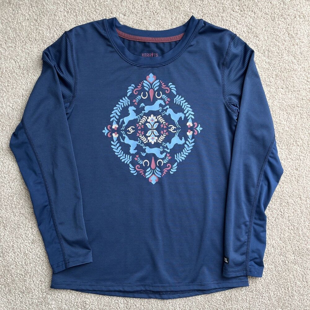 Kerrits Horse Riding Shirt Girls Medium Equestrian Pullover Graphic Long Sleeve